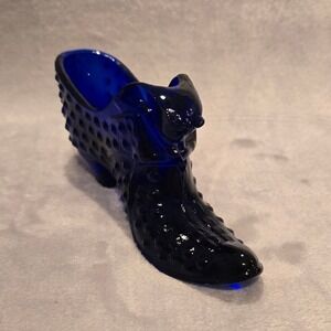 Vintage Cobalt Blue Hobnail Cat‎ Head Glass Shoe RARER color